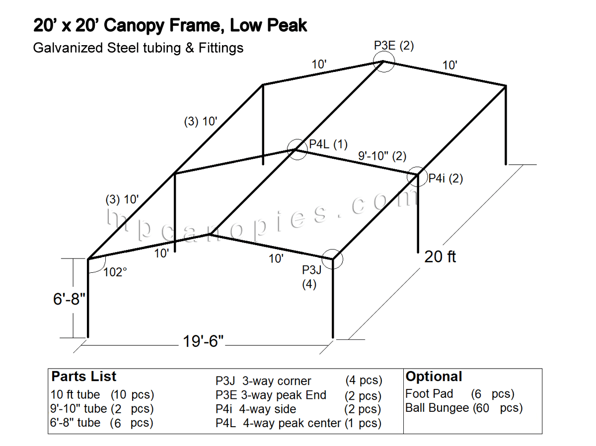 thumbnail image 2 of 4-Way 1-3/8" ID Low Peak Eave Fitting For Canopy Frames – Galvanized Steel, USA Made 2 of 3